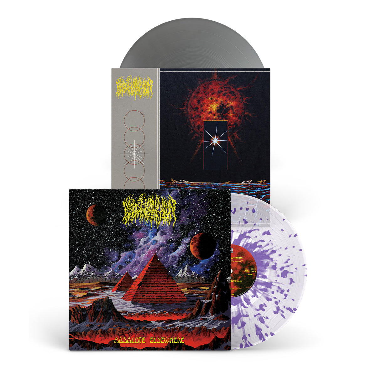 BLOOD INCANTATION &quot;Absolute Elsewhere/Luminescent Bridge&quot; Vinyl Bundle CLEAR LILAC SPLATTER + SILVER