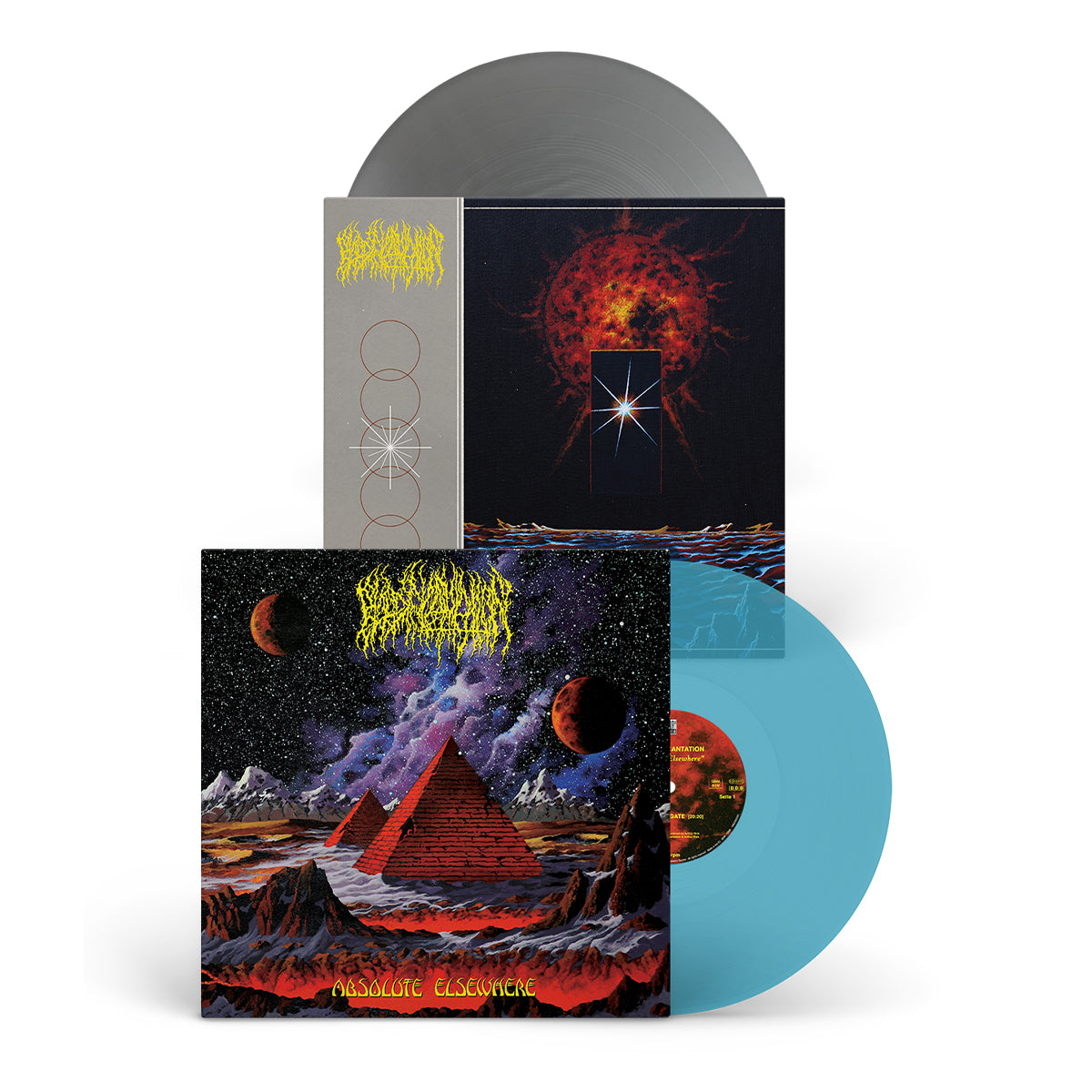 BLOOD INCANTATION &quot;Absolute Elsewhere/Luminescent Bridge&quot; Vinyl Bundle TRANS. TURQUOISE + SILVER