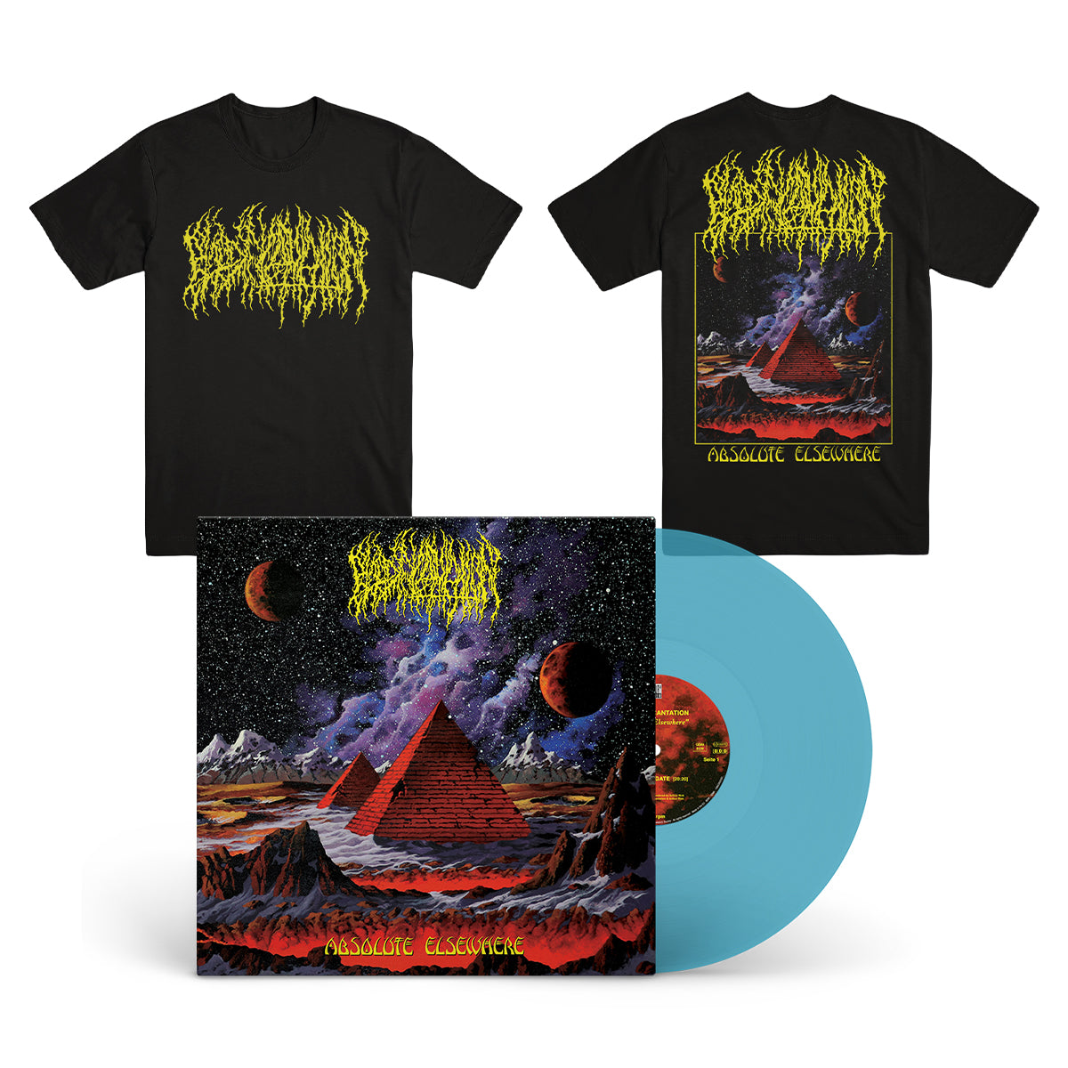 BLOOD INCANTATION &quot;Absolute Elsewhere&quot; LP + T-Shirt Bundle TRANS. TURQUOISE